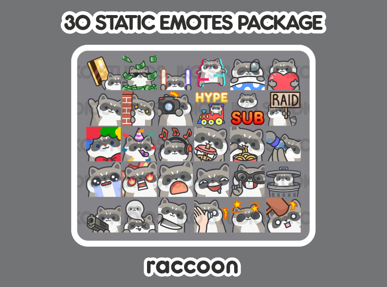 Raccoon Mega Static Emote Bundle